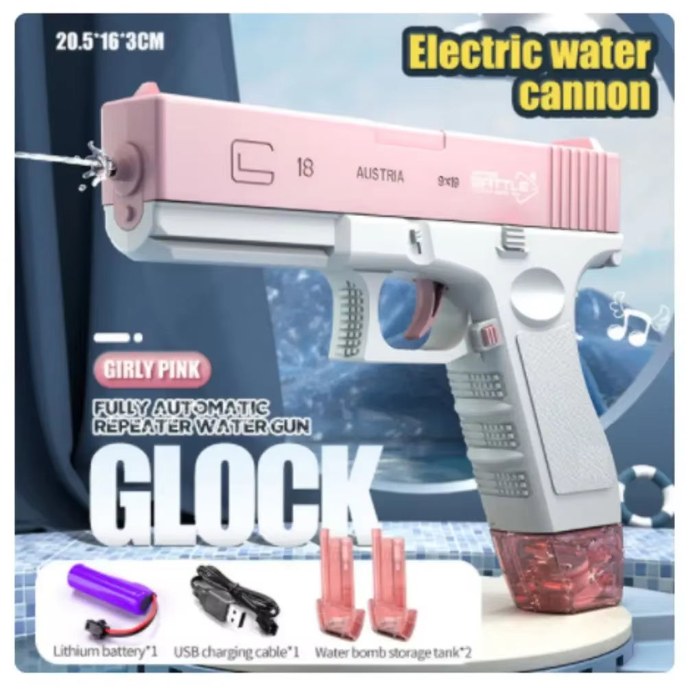 2025 New Water Gun Electric Glock Pistol Shooting Toy Full Automatic Summer Water Beach Toy for Kids Boys Girls Adults