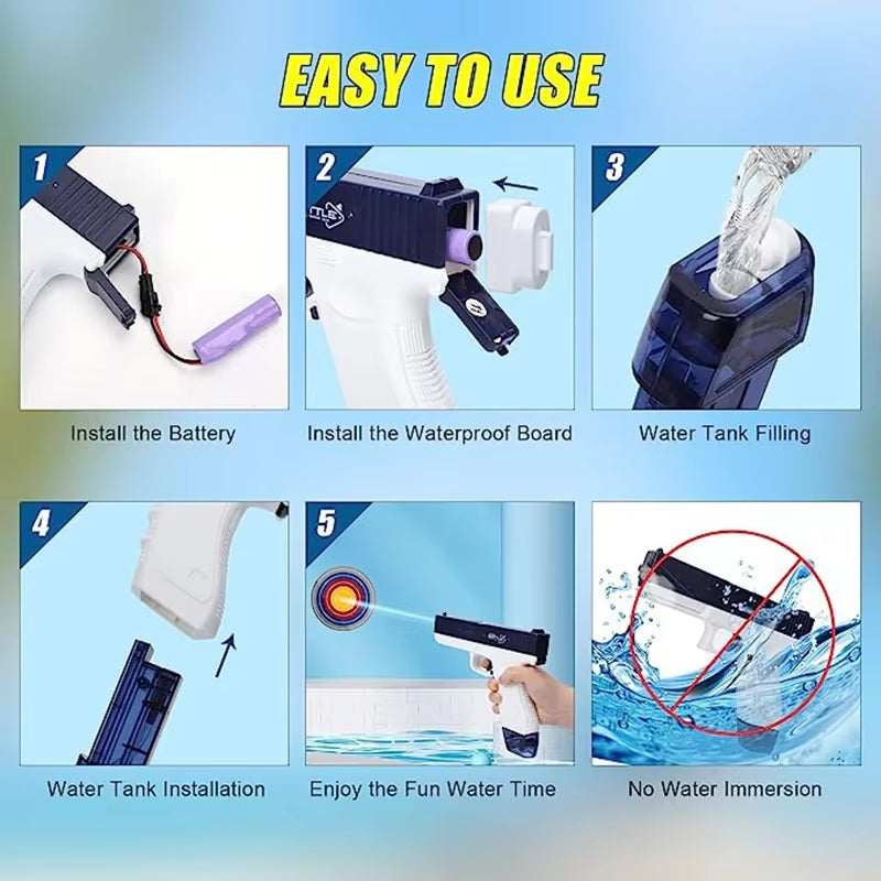 2025 New Water Gun Electric Glock Pistol Shooting Toy Full Automatic Summer Water Beach Toy for Kids Boys Girls Adults