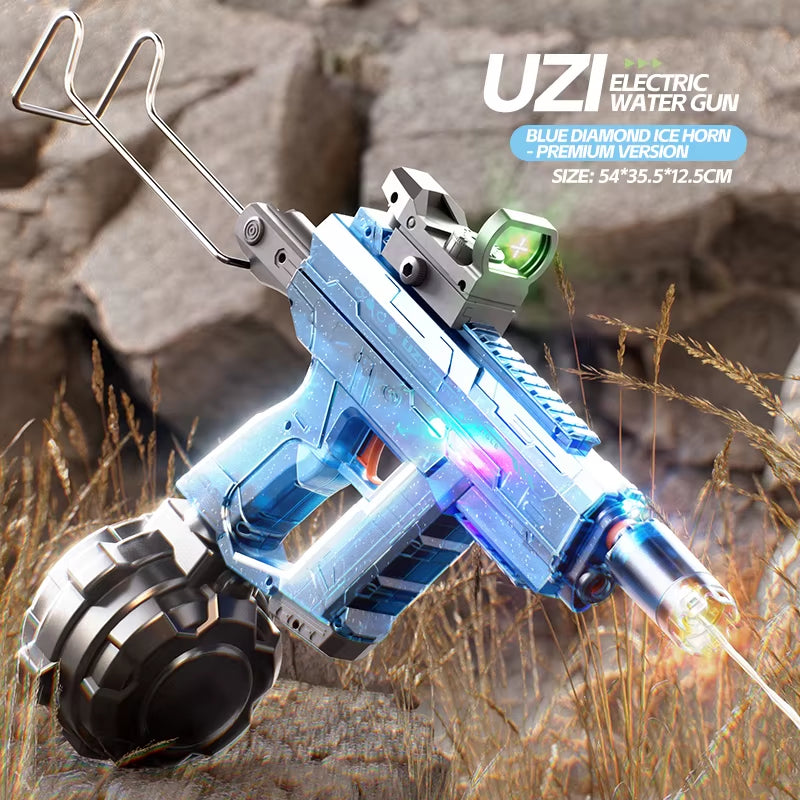 UZI Long Range Electric Shooting Water Gun with Lighting Toys High-Pressure Full Automatic Shooting Water Toy Gun for Kid Adult