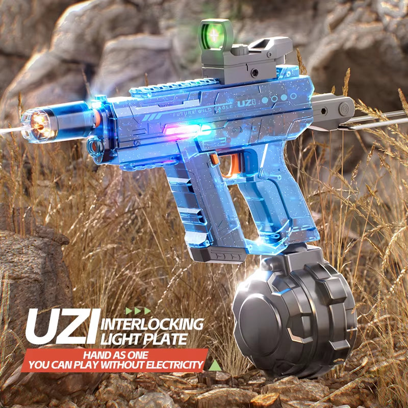 UZI Long Range Electric Shooting Water Gun with Lighting Toys High-Pressure Full Automatic Shooting Water Toy Gun for Kid Adult