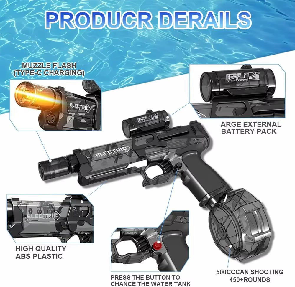 Electric Continuous Firing Water Gun Fully Automatic with Light Flame Large Capacity Water Blaster Summer Outdoor Battle Toy