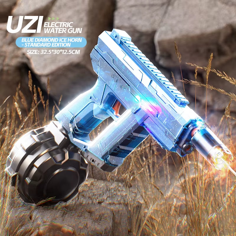 UZI Long Range Electric Shooting Water Gun with Lighting Toys High-Pressure Full Automatic Shooting Water Toy Gun for Kid Adult