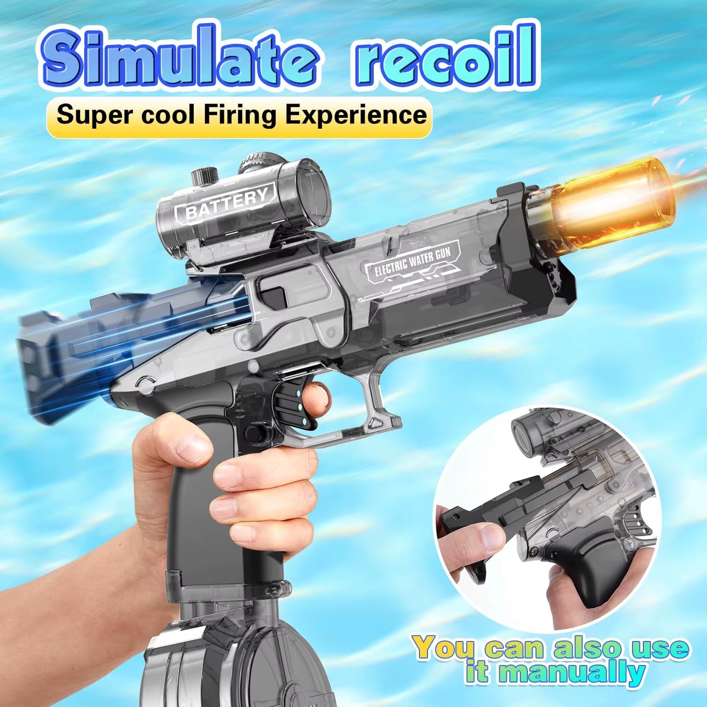 Electric Continuous Firing Water Gun Fully Automatic with Light Flame Large Capacity Water Blaster Summer Outdoor Battle Toy