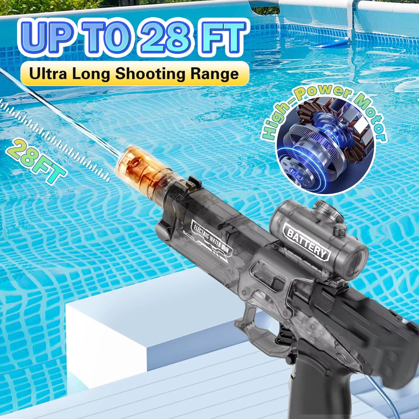 Electric Continuous Firing Water Gun Fully Automatic with Light Flame Large Capacity Water Blaster Summer Outdoor Battle Toy