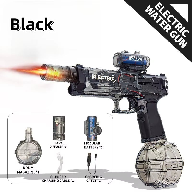 Electric Continuous Firing Water Gun Fully Automatic with Light Flame Large Capacity Water Blaster Summer Outdoor Battle Toy