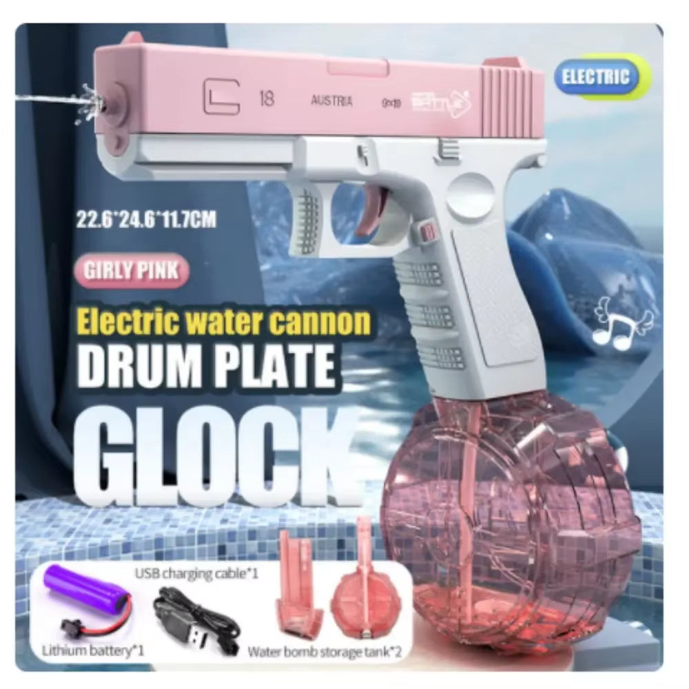 2025 New Water Gun Electric Glock Pistol Shooting Toy Full Automatic Summer Water Beach Toy for Kids Boys Girls Adults