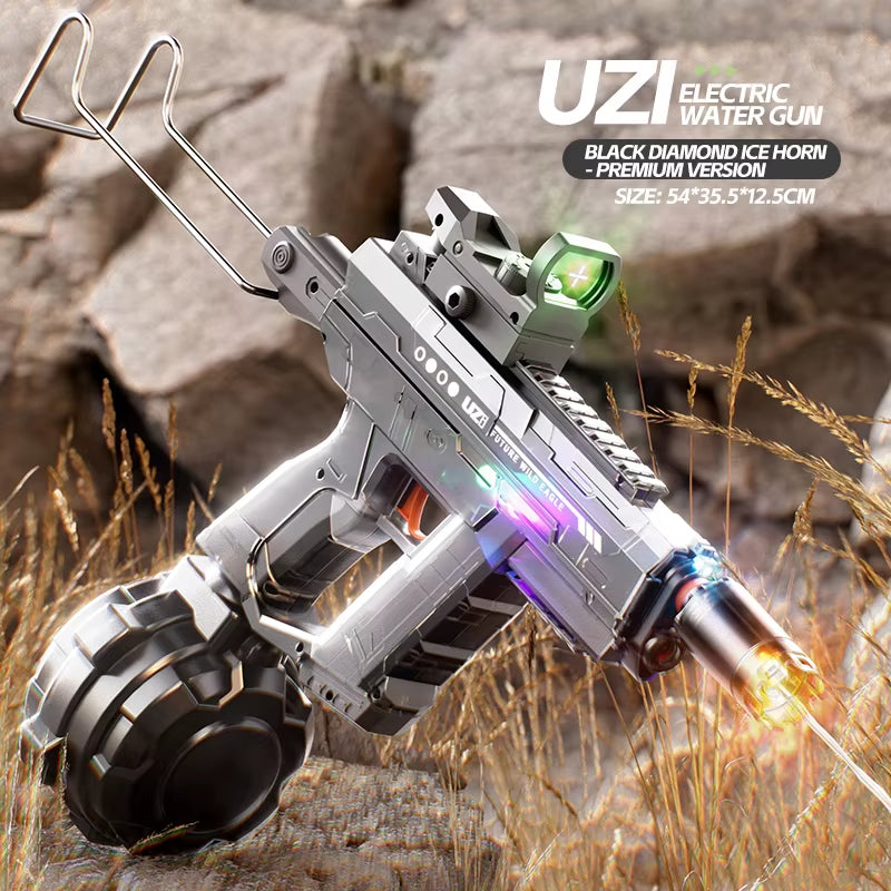 UZI Long Range Electric Shooting Water Gun with Lighting Toys High-Pressure Full Automatic Shooting Water Toy Gun for Kid Adult