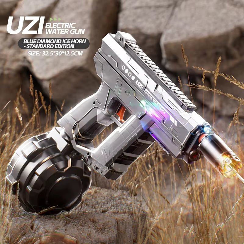 UZI Long Range Electric Shooting Water Gun with Lighting Toys High-Pressure Full Automatic Shooting Water Toy Gun for Kid Adult