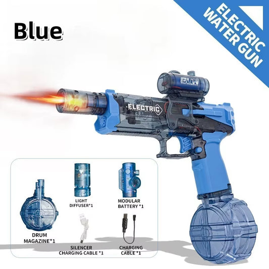 Electric Continuous Firing Water Gun Fully Automatic with Light Flame Large Capacity Water Blaster Summer Outdoor Battle Toy